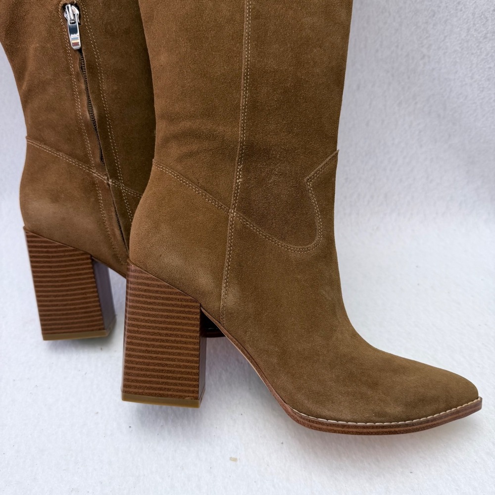 Nine West Bromwel Womens Med Natural Brown Suede Pointy Toe Block Heel Boots 9M - Picture 11 of 16